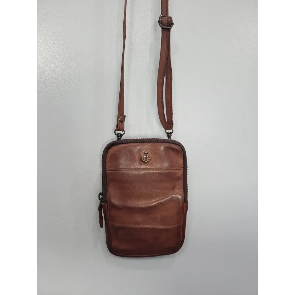 Harbour 2nd Brown Leather Benita Crossbody Phone Bag Anchor Nautical Small Purse